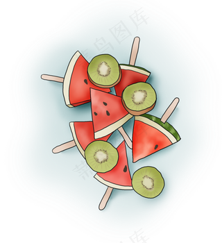 手绘食物夏日西瓜和猕猴桃