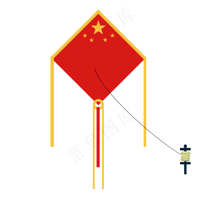 中国国旗风筝插图,免抠元素(2000*2001px 300 dpi )psd模版下载