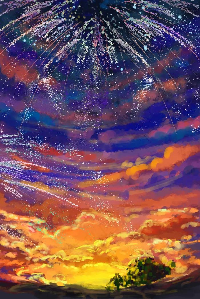 治愈唯美夏至大暑春天夏景天空夸张色彩野草(3545*5315px 300 dpi )psd模版下载