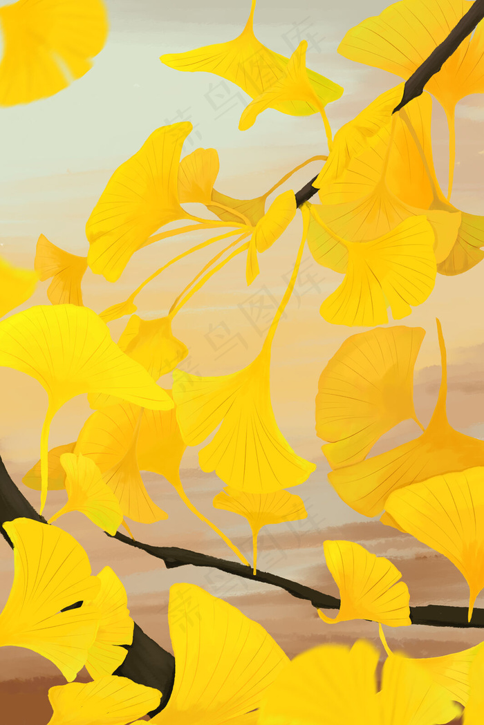 秋分秋日落叶风景插画