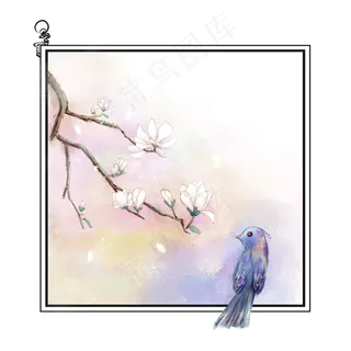 春天花卉玉兰花中国风花鸟边框,免抠元素 春天花卉玉兰花中国风花鸟边框,免抠元素