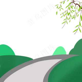 手绘春天场景柳树踏春