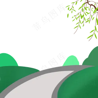 手绘春天场景柳树踏春