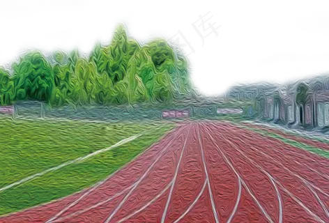 毕业季水彩红色沥青跑道操场