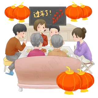 2020鼠年除夕过年灯笼合家团圆聊�,免抠元素