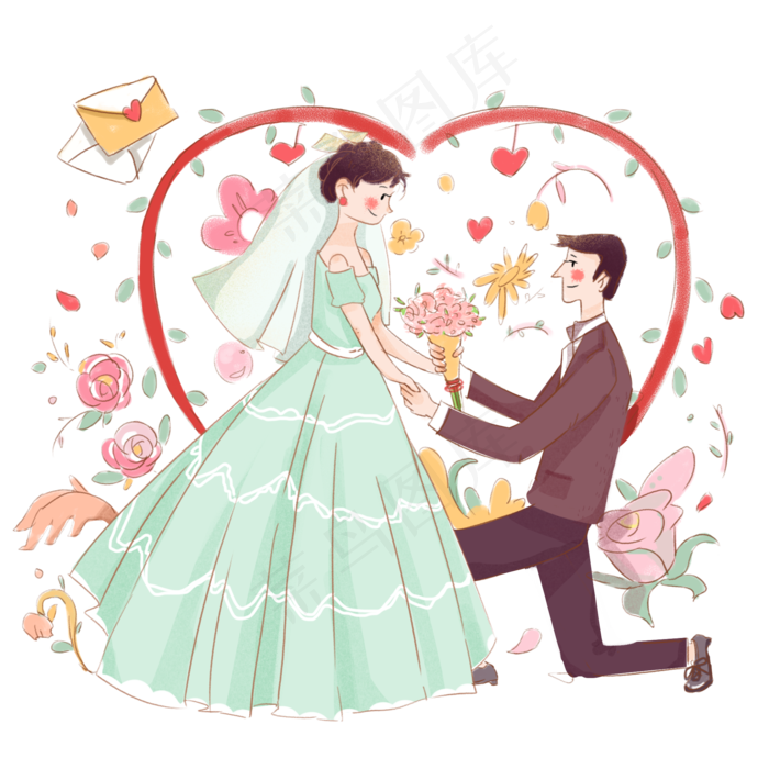 情人节浪漫求婚手绘插图