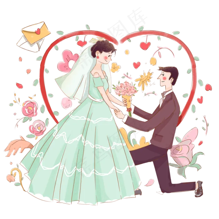 情人节浪漫求婚手绘插图(2000X2000(DPI:300))psd模版下载