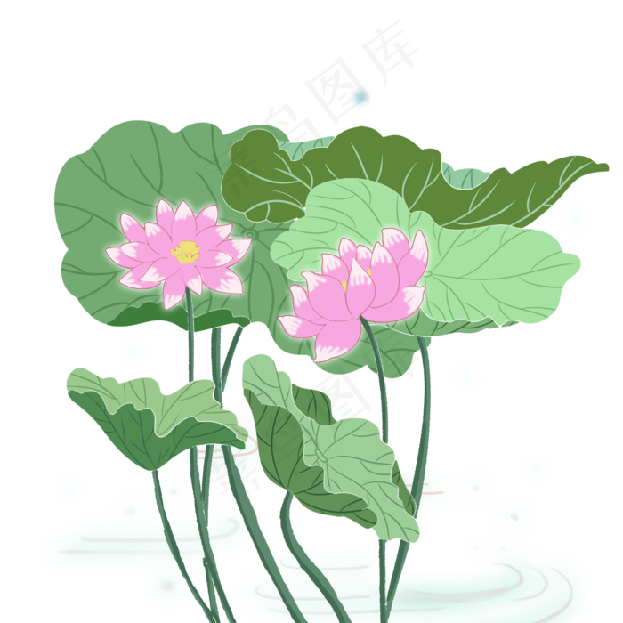 粉色手绘荷花荷叶(2000X2000(DPI:300))psd模版下载