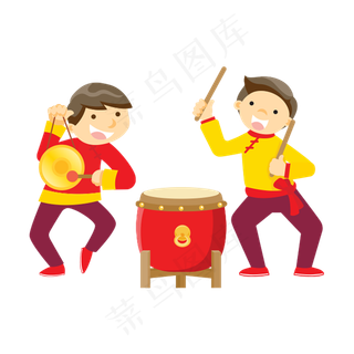 敲锣打鼓的两个人免抠图