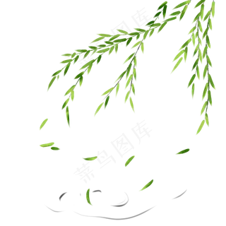清明节柳树飘手绘装饰,免抠元素