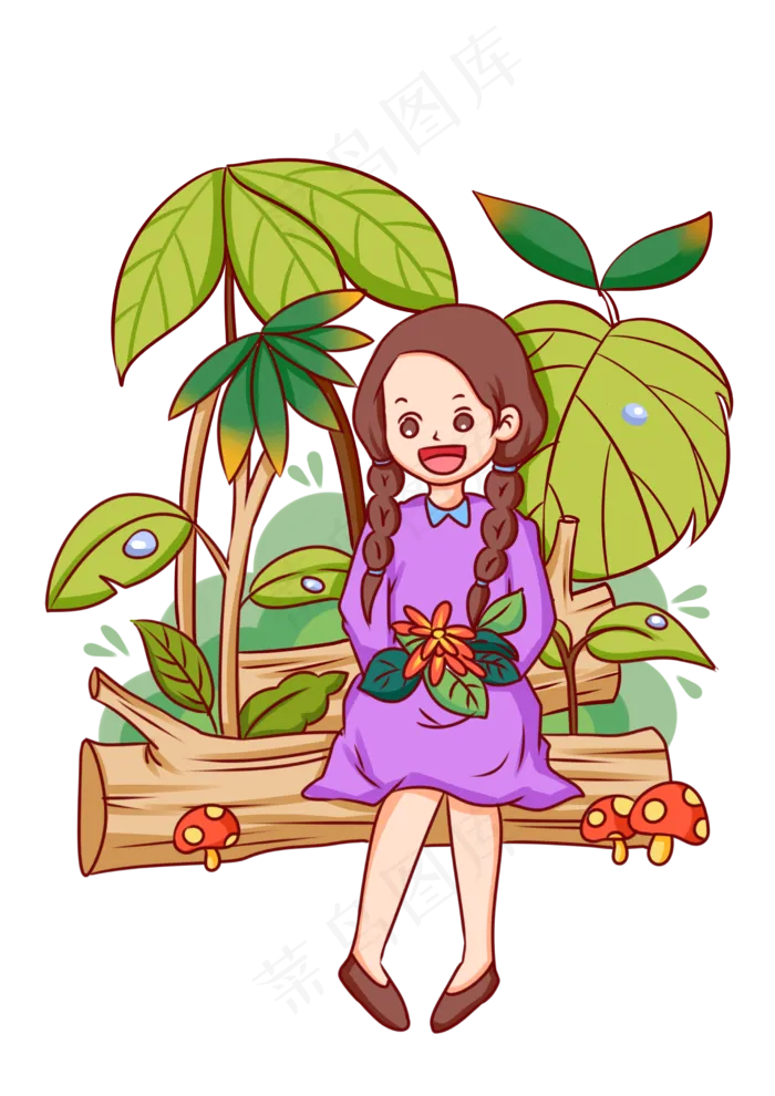 二十四节气白露长辫子卡通女生插,免抠元素(2480X3507(DPI:300))psd模版下载