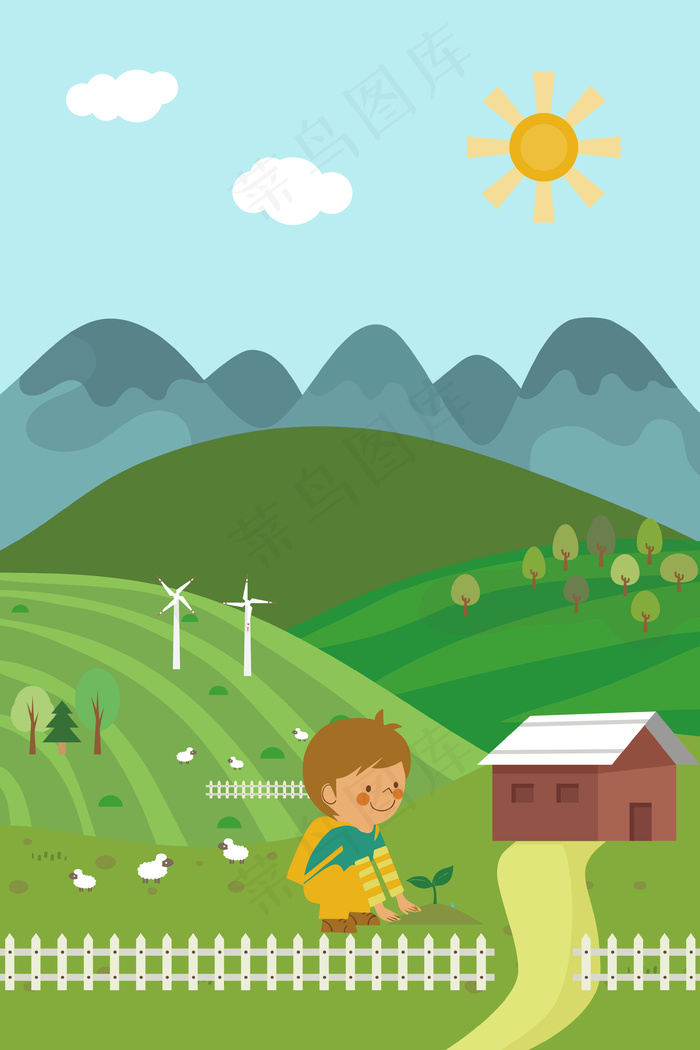 植树节绿色卡通PSD分层banner背景图片素材,背景元素