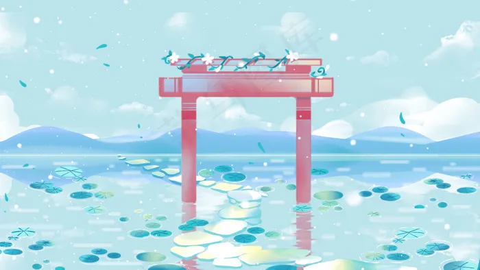 蓝色唯美卡通小清新春季立夏节气初夏配图(2880*1620px 300 dpi )psd模版下载