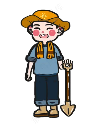 植树节带着太阳帽拿着铲子种树去