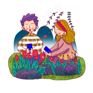 卡通风格春日情侣烂漫踏青出游