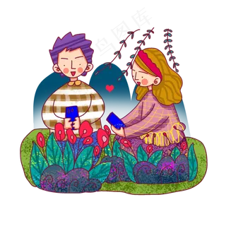 卡通风格春日情侣烂漫踏青出游