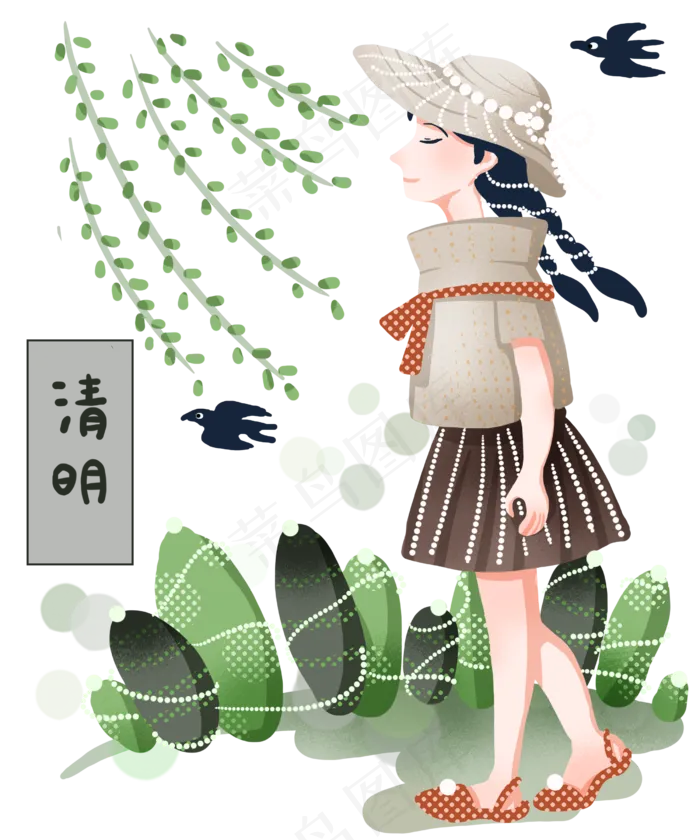 清明节人物和燕子