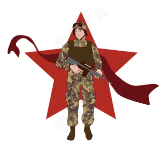 简约扁平卡通建军节陆军战士人物