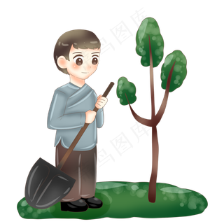 植树节种树的小男孩