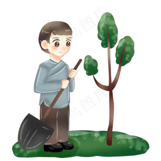 植树节种树的小男孩