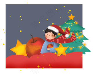 平安夜送苹果的圣诞女孩,免抠元素