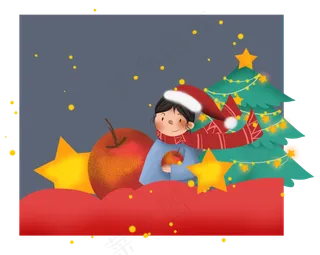 平安夜送苹果的圣诞女孩,免抠元素