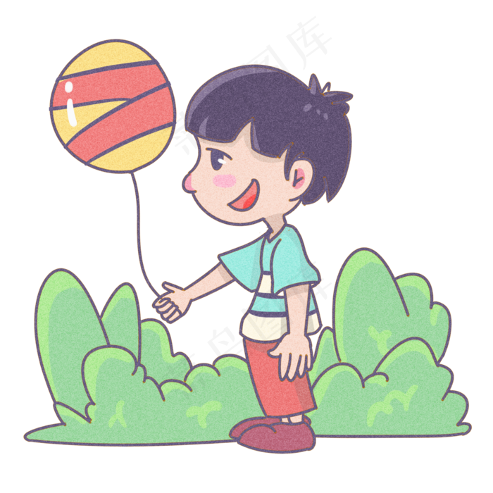 拿着气球的男孩手绘