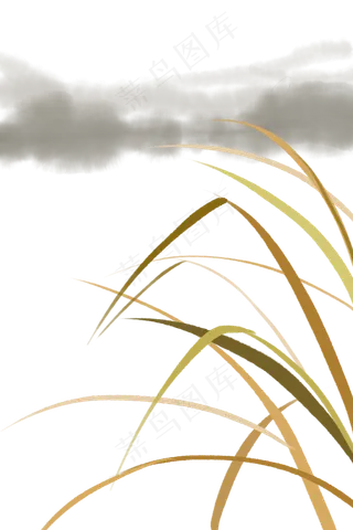 芦苇远山水墨风格写意