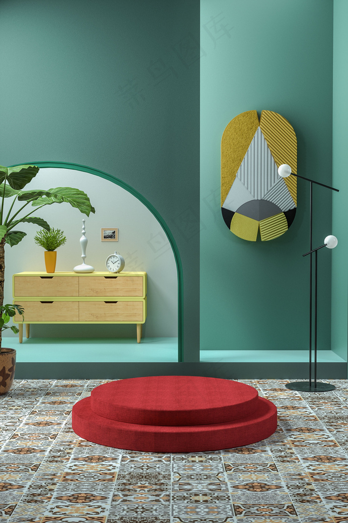 C4D立体简约式室内电商促销通用背景背景图片素材