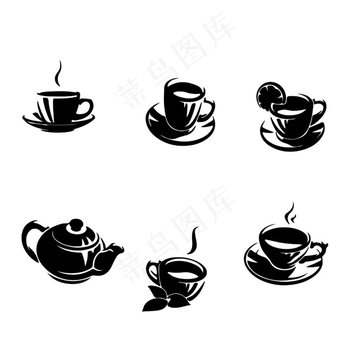 水墨茶具(3000*3000px 300 dpi )ai矢量模版下载