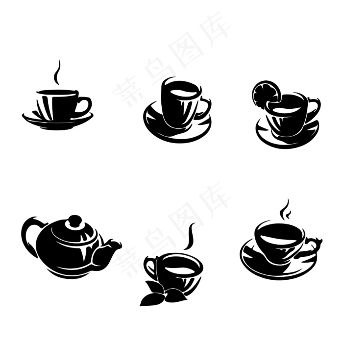 水墨茶具(3000*3000px 300 dpi )ai矢量模版下载