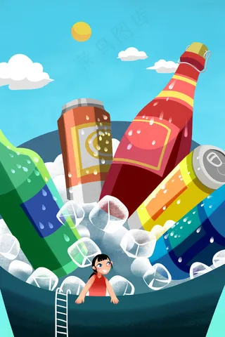 卡通手绘风夏景冷饮配图