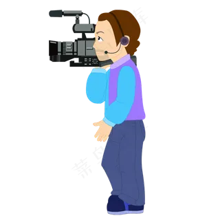 男摄像师举着摄像机拍摄