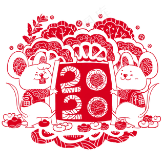 2020年鼠年可爱老鼠拿春联中国剪�,免抠元素