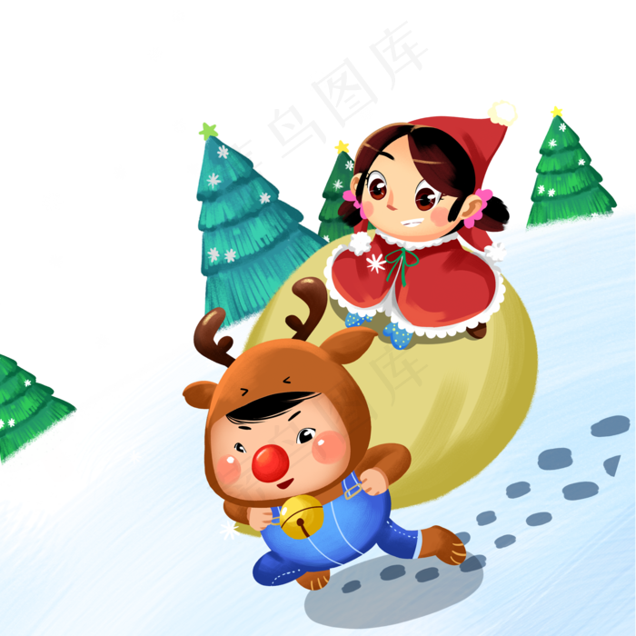卡通手绘风圣诞节插画,免抠元素