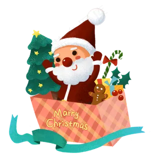 诞节送礼物的Q版圣诞老人和圣诞�,免抠元素