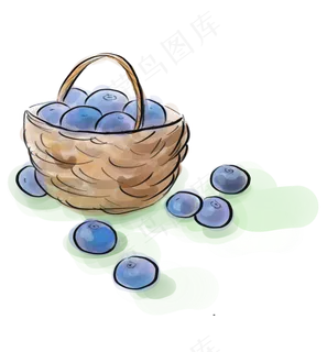 水墨篮子里的蓝莓