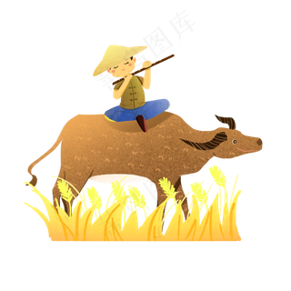 芒种麦子收获牧童素材