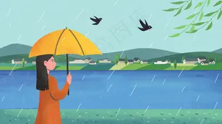 清明节湖边的女孩