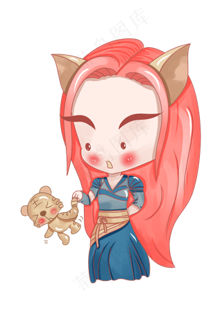 妇女节生肖妈妈卡通人物粉蓝色png,免抠元素