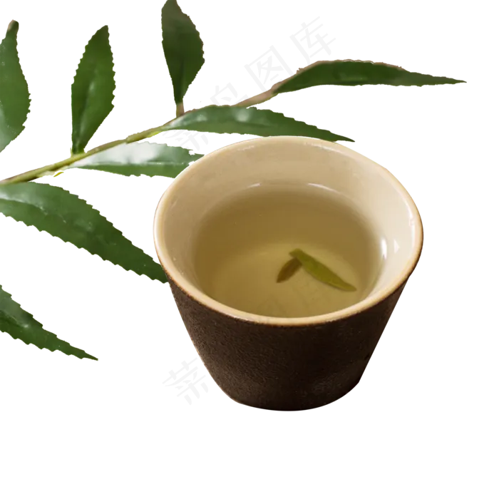 绿色枝叶和茶杯免抠图