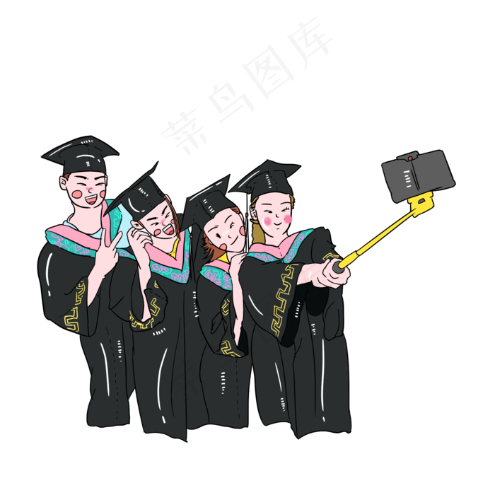 毕业季手绘卡通毕业大学生合照(2000X2000(DPI:300))psd模版下载