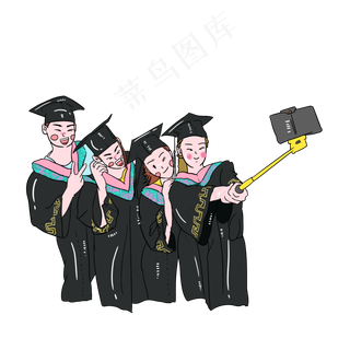 毕业季手绘卡通毕业大学生合照