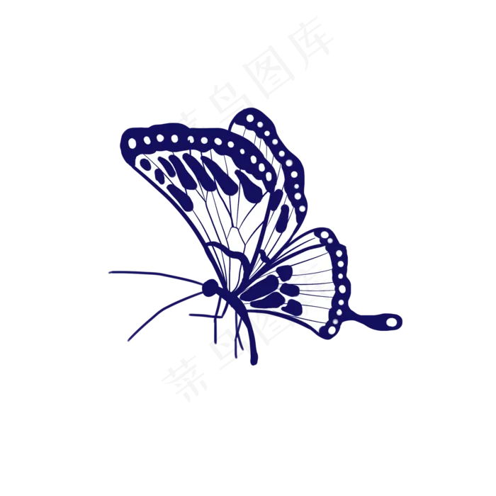 青花瓷花印蝴蝶(2000X2000(DPI:300))psd模版下载