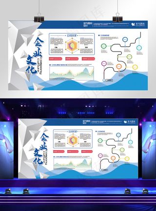 文化墙蓝色创意简约风企业文化介绍展板