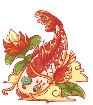 幸运红色国风锦鲤,免抠元素