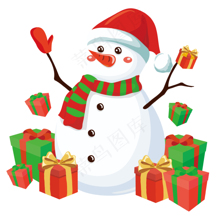 圣诞雪人和礼物堆,免抠元素
