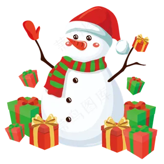 圣诞雪人和礼物堆,免抠元素 圣诞雪人和礼物堆,免抠元素