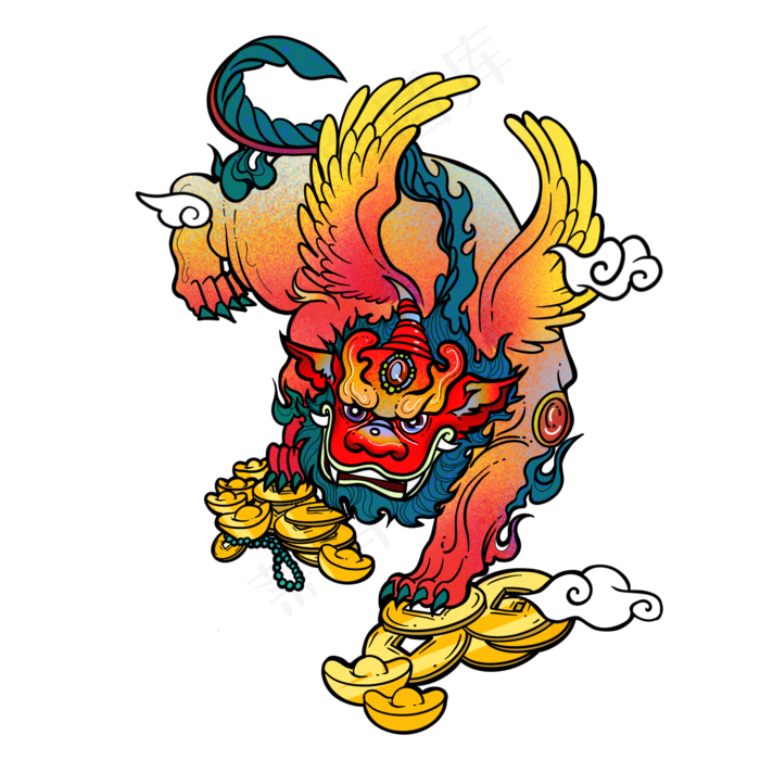 国潮貔貅招财神兽年画