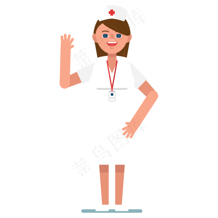 卡通矢量挥手的护士免抠png